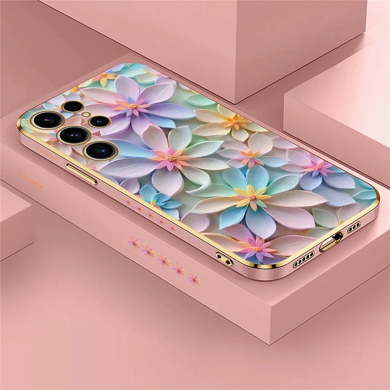 Flower Pattern Plating Silicone Shockproof Case For Samsung