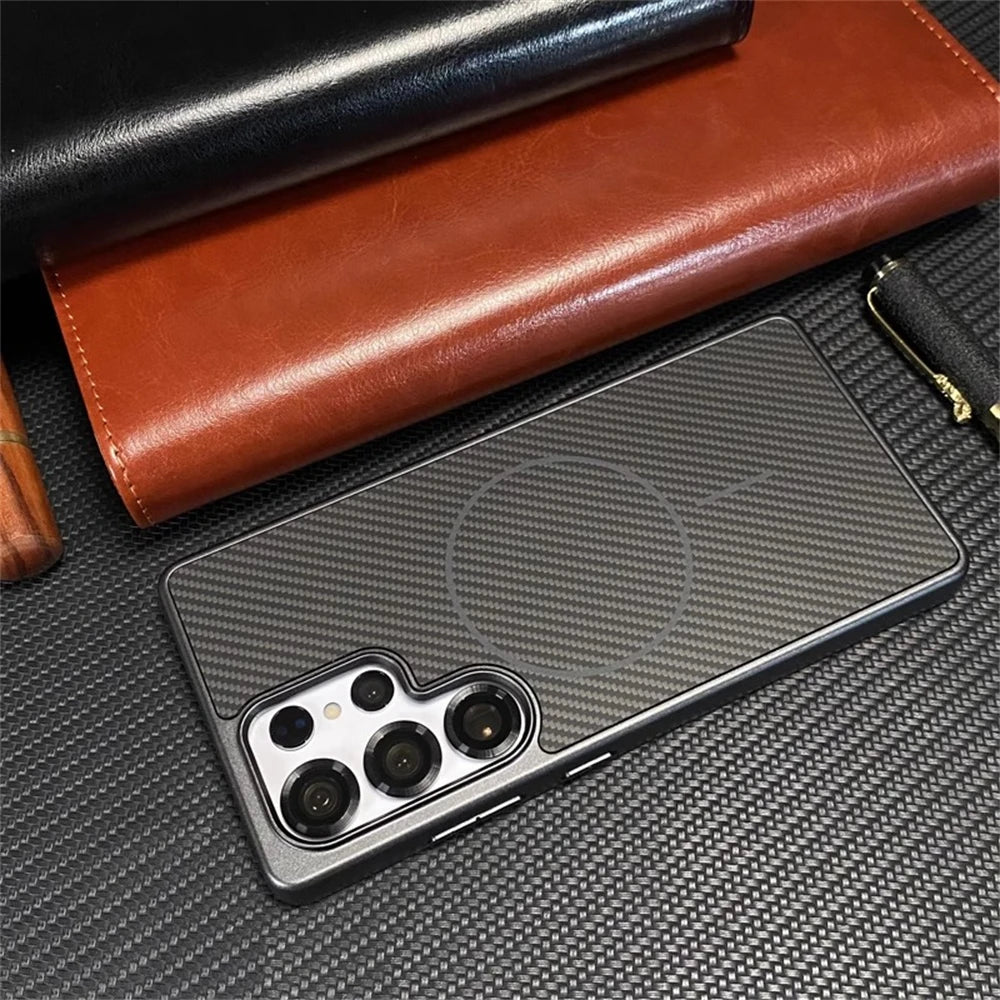 Magsafe Luxury Carbon Fiber Pattern Magnetic Shockproof Case For Samsung