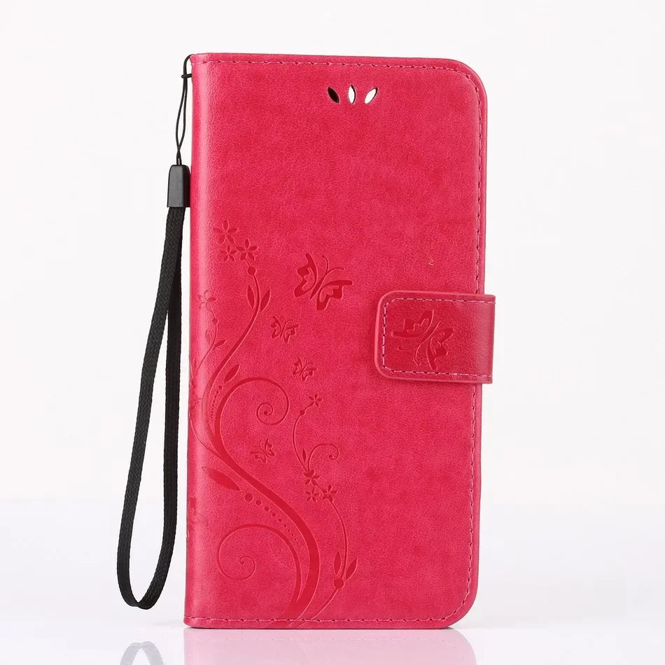 Butterfly embossing Flip Stand Leather Wallet Case For iPhone
