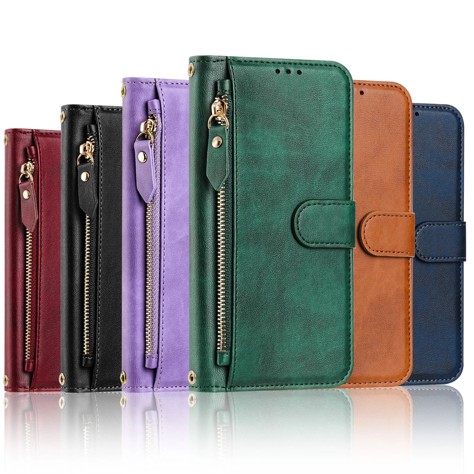 Wristband Zipper Card Slot Leather Wallet Case for Samsung