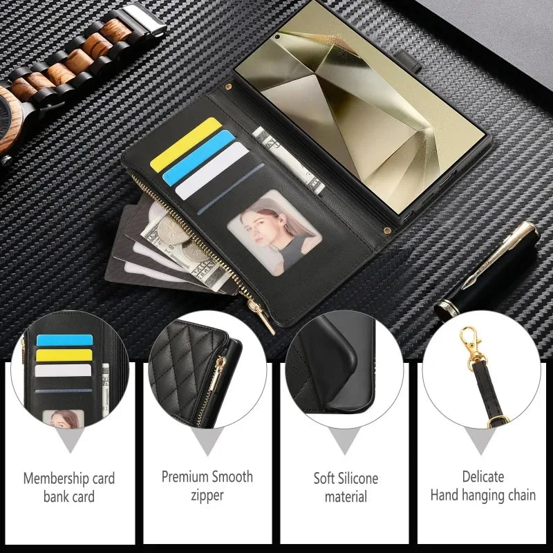 Crossbody Wrist Strap Leather Phone Case For Samsung