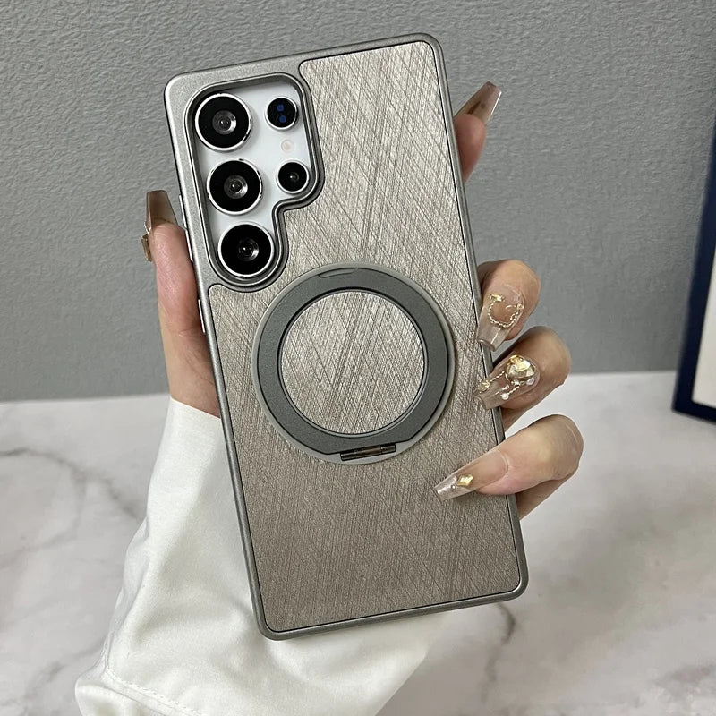 Golden Thread Texture MagSafe 360° Rotating Kickstand Case for Samsung