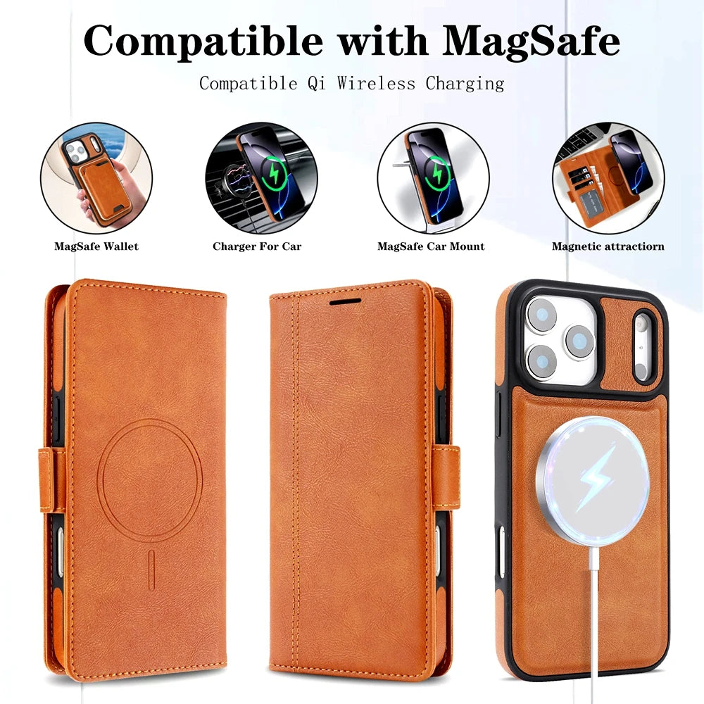 2 in 1 Cards Slot Leather Flip Wallet Magnetic Case For iPhone