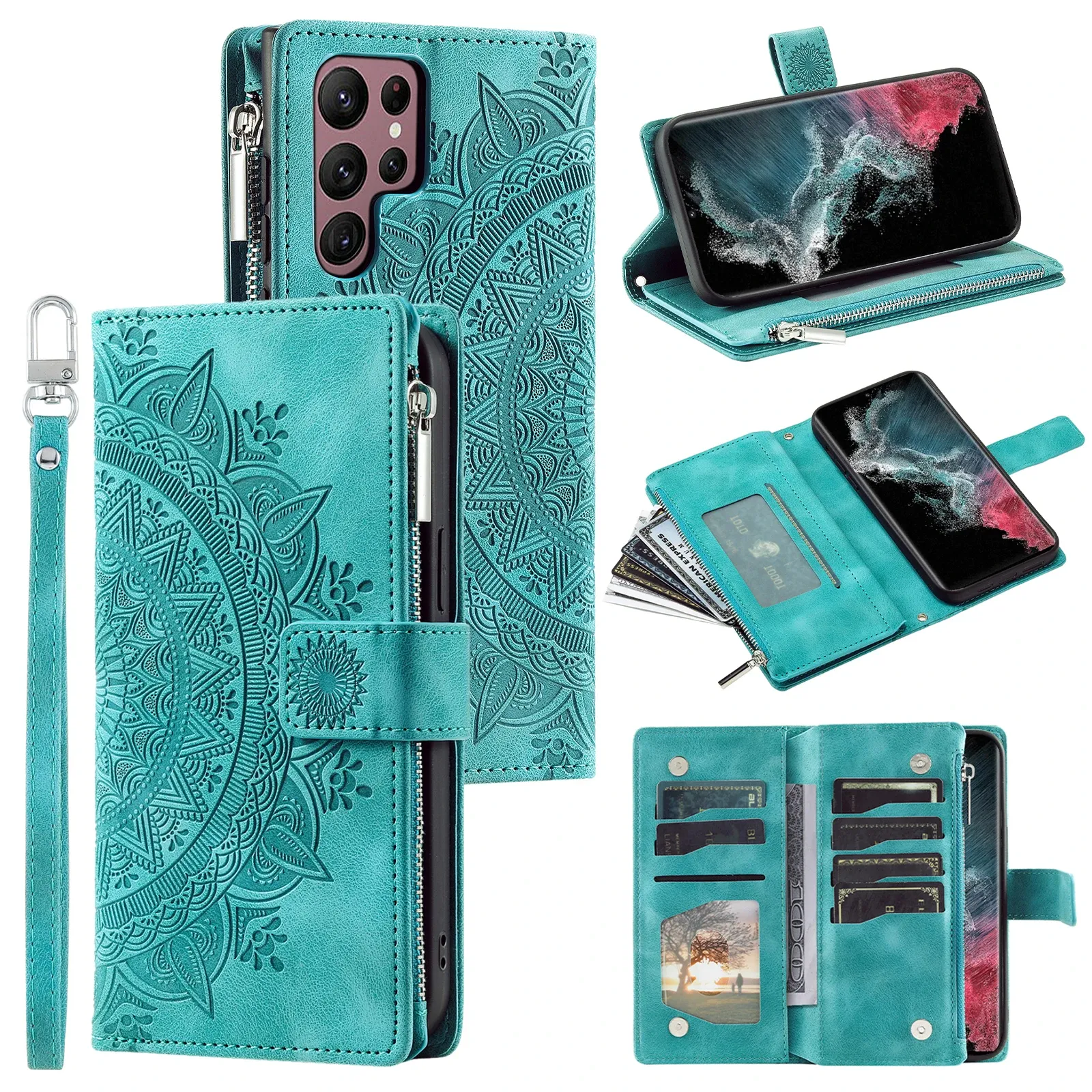 Embossing  Leather Flip Wallet Case For Samsung