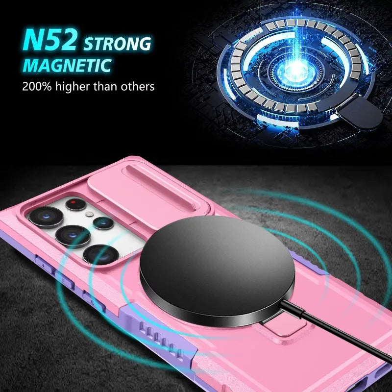 Sliding Camera Kickstand Magnetic Case for Samsung