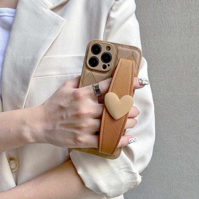 Rhombus Heart Wristband Crossbody Case for IPhone