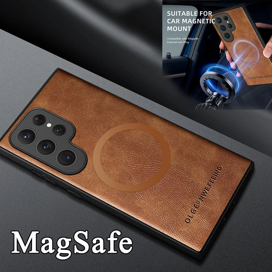 Magsafe Magnetic Wireless Charge  Leather Case for Samsung