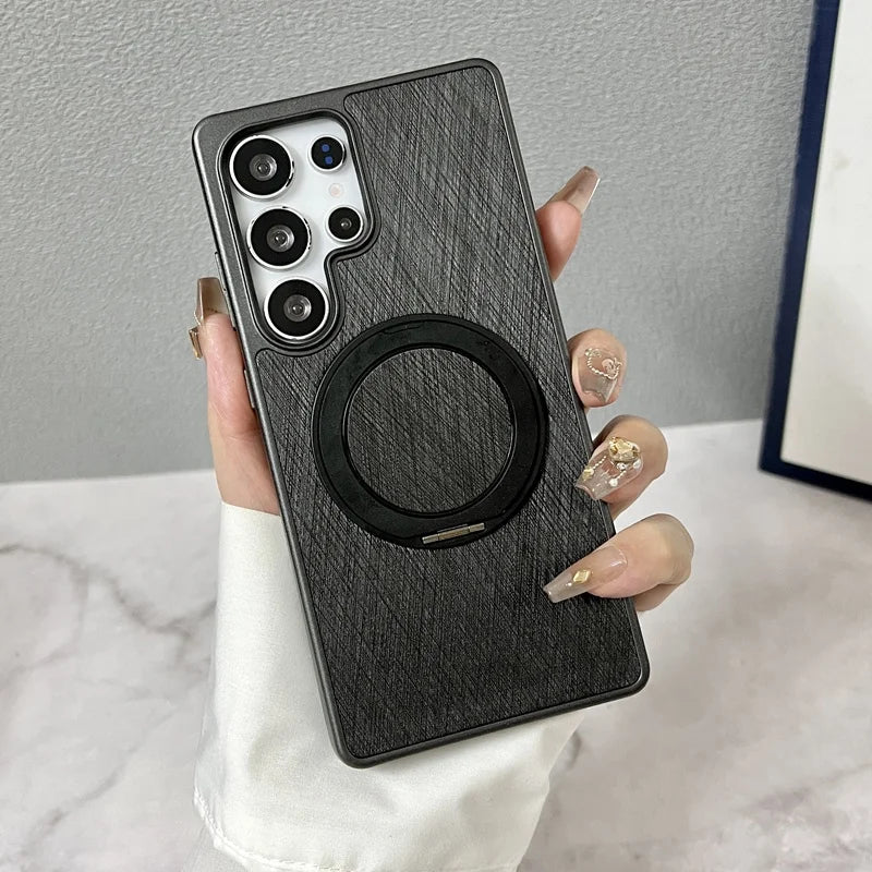 Golden Thread Texture MagSafe 360° Rotating Kickstand Case for Samsung