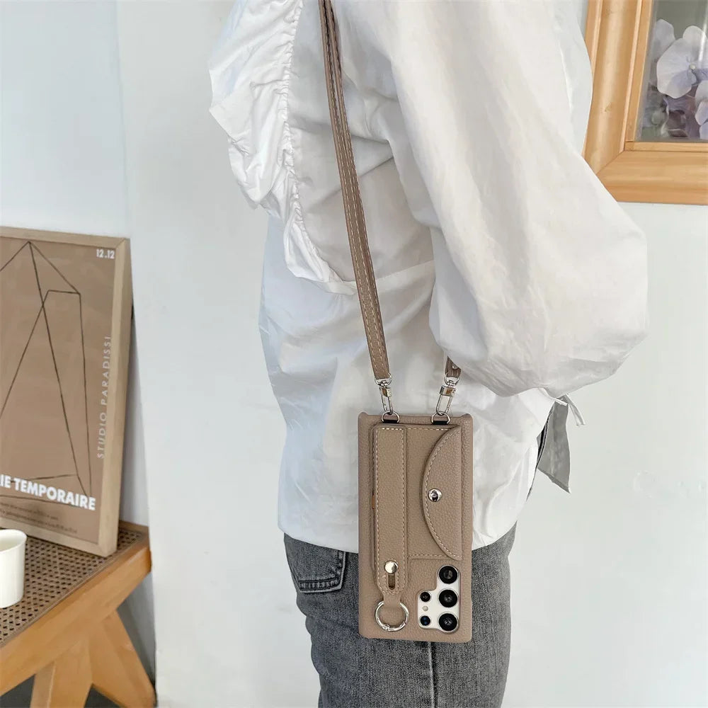 Wrist Strap Crossbody Card Holder Wallet Case for Samsung