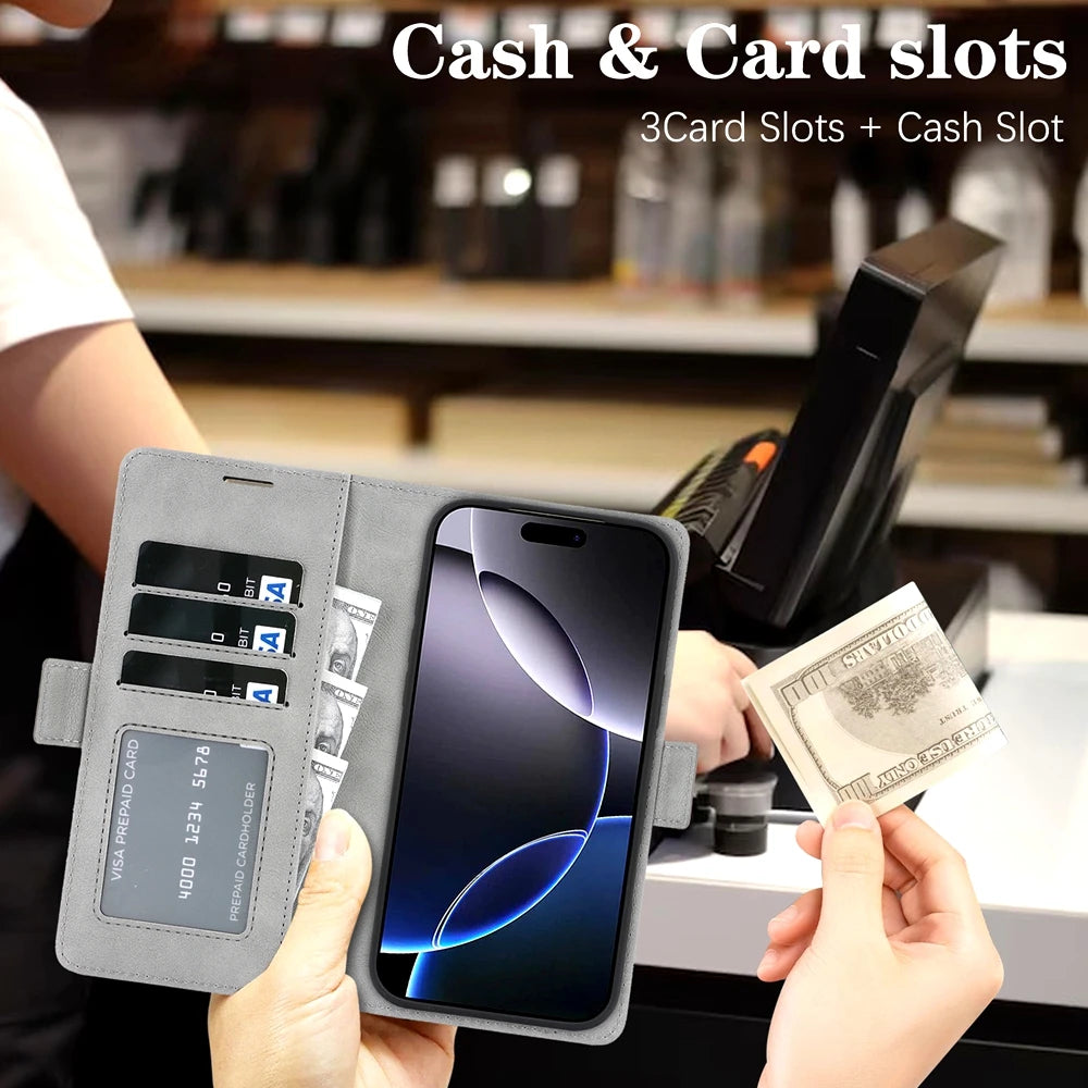 2 in 1 Cards Slot Leather Flip Wallet Magnetic Case For iPhone