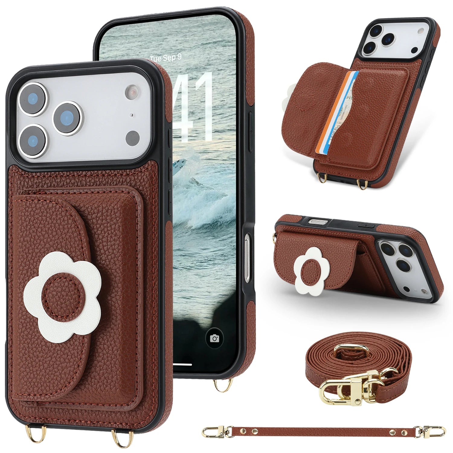 Cards Cash Slots Crossbody Leather Wallet Stand Case For iPhone