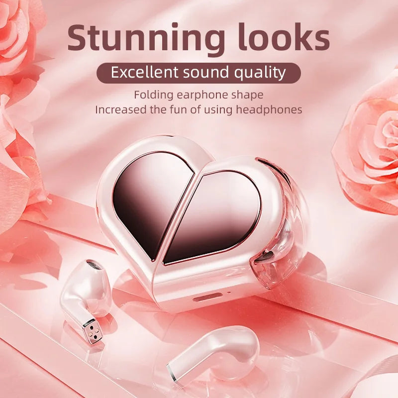 Bluetooth Wireless Earbuds—Rotating Heart-Shaped Charging Case