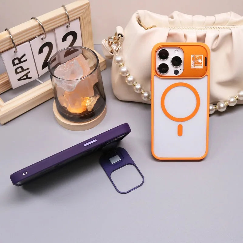 Magsafe Magnetic Stand Glass Lens Protector Case For iPhone