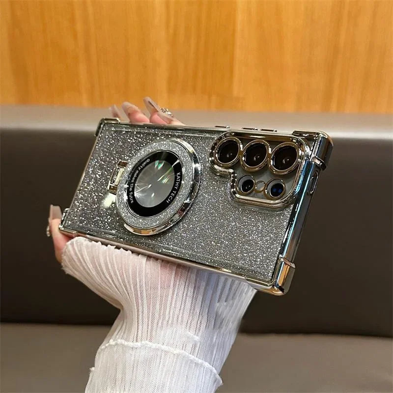 Magsafe Clear Airbag Glitter Magnetic Holder Case for Samsung