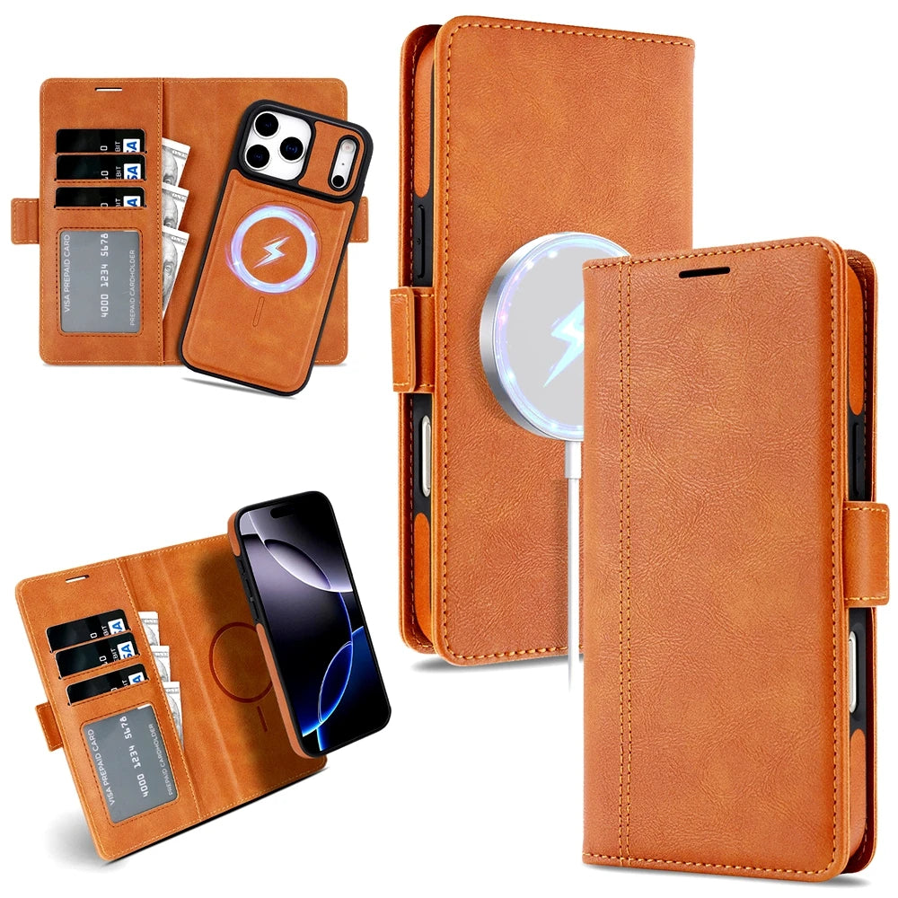 2 in 1 Cards Slot Leather Flip Wallet Magnetic Case For iPhone