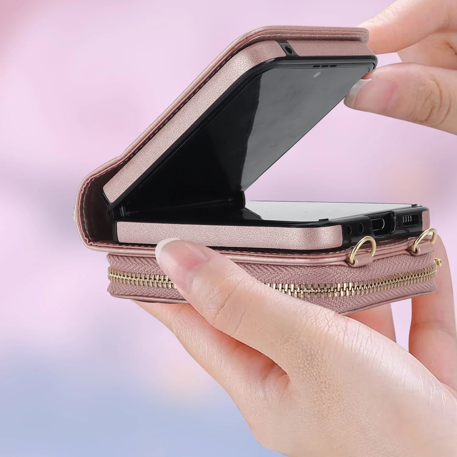 Crossbody Zipper Leather Case for Samsung