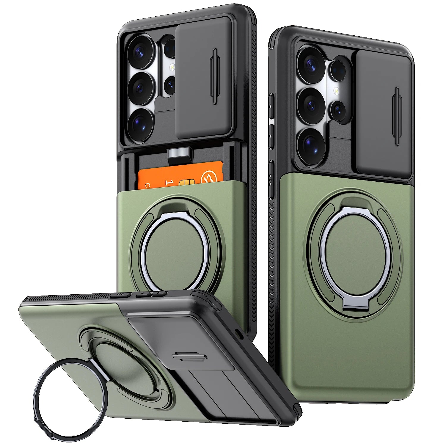 Fashion Ring Kickstand Wallet Back Case for Samsung