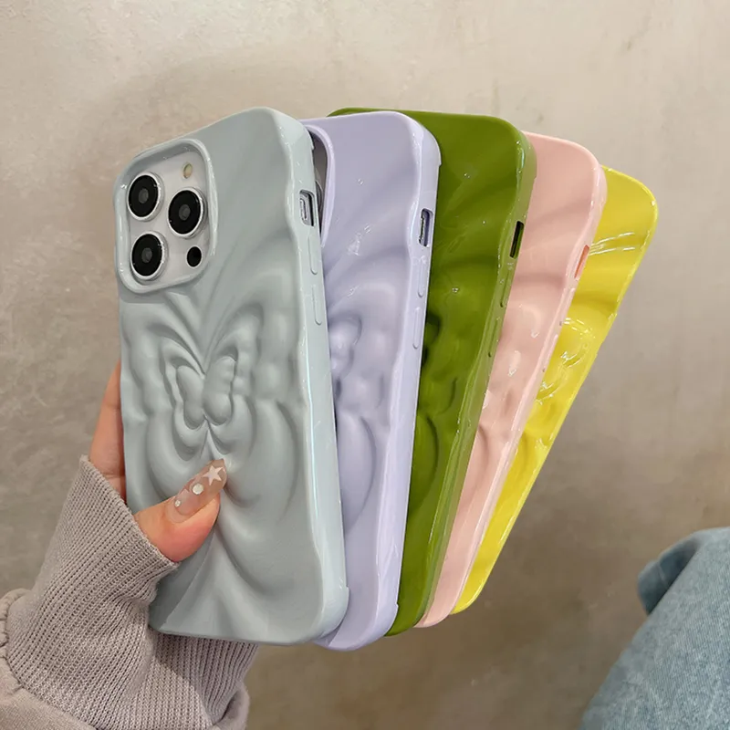 Ins 3D Fold Butterfly Glossy Case For iPhone