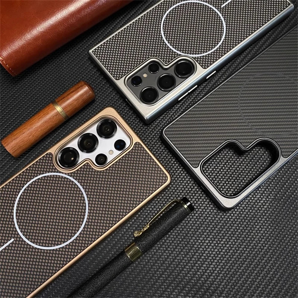 Magsafe Luxury Carbon Fiber Pattern Magnetic Shockproof Case For Samsung