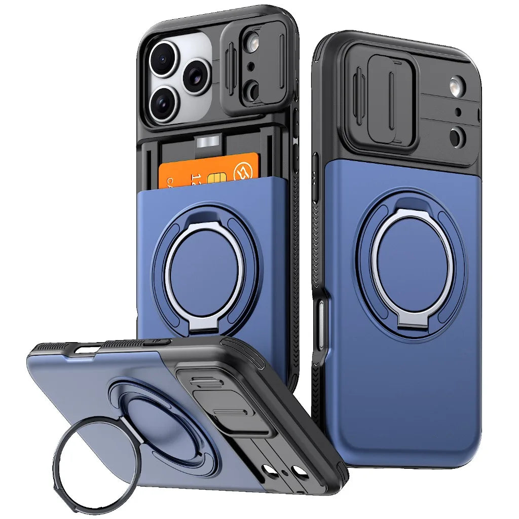 Multifunctional Magnetic Kickstand Slide Wallet Case For iPhone