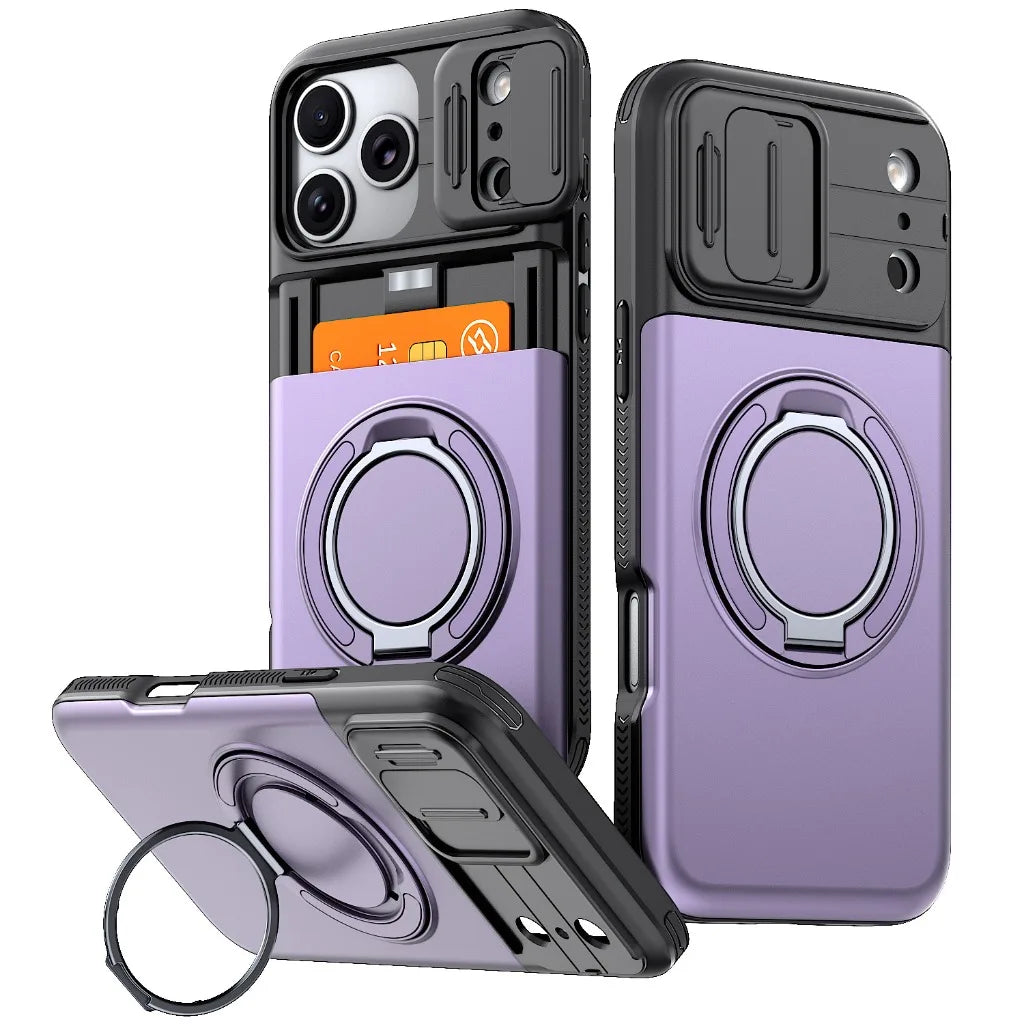 Multifunctional Magnetic Kickstand Slide Wallet Case For iPhone