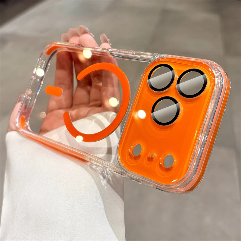 Minimalist Solid-Color Crystal-Clear Magnetic Case for iPhone