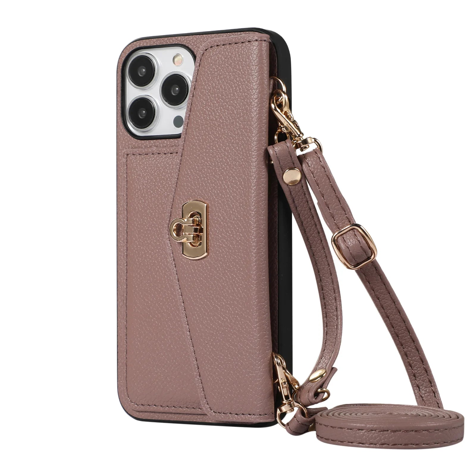 Shoulder Strap Card Pocket Wallet Leather Case for iPhone