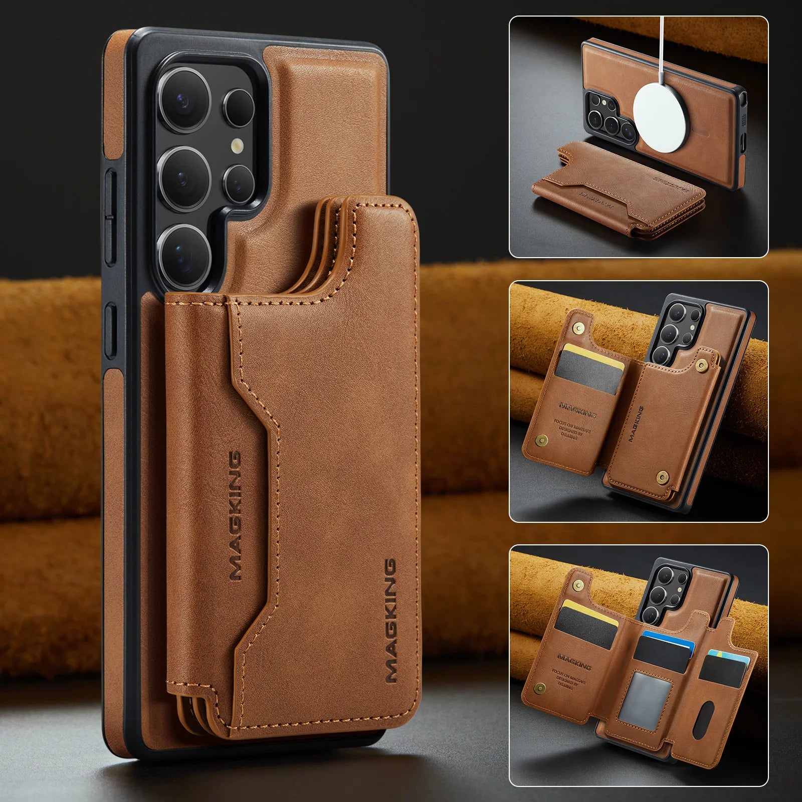 RFID MagSafe Magnetic Flip Leather Wallet Case for Samsung