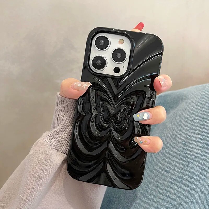 Ins 3D Fold Butterfly Glossy Case For iPhone