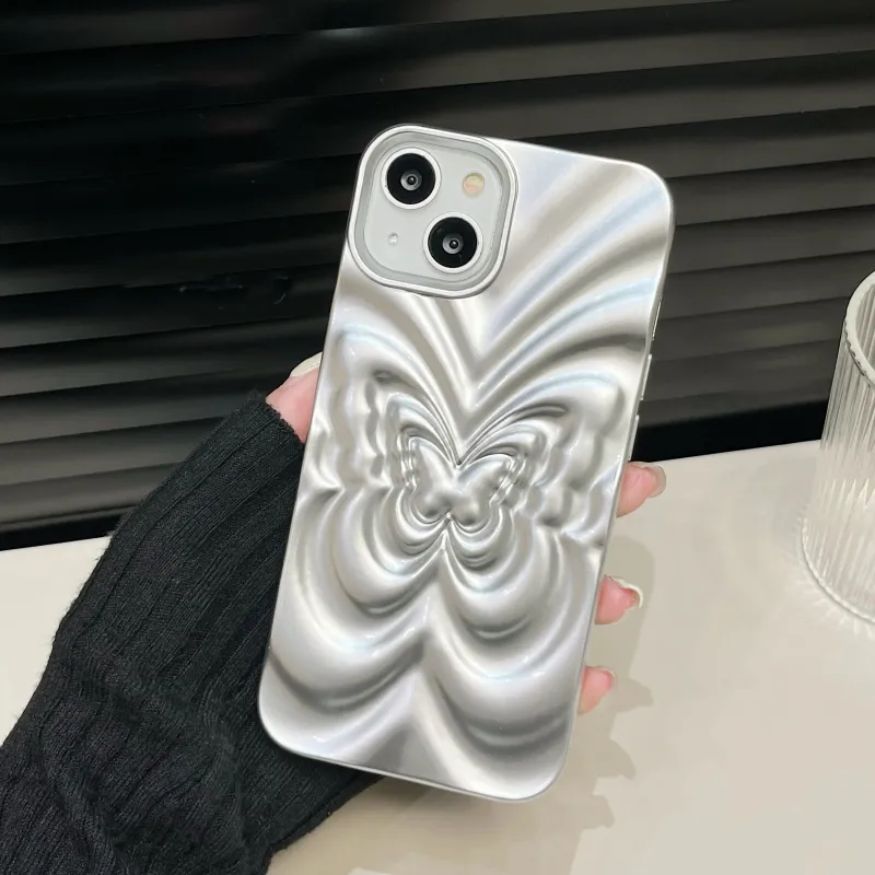 Ins 3D Fold Butterfly Glossy Case For iPhone