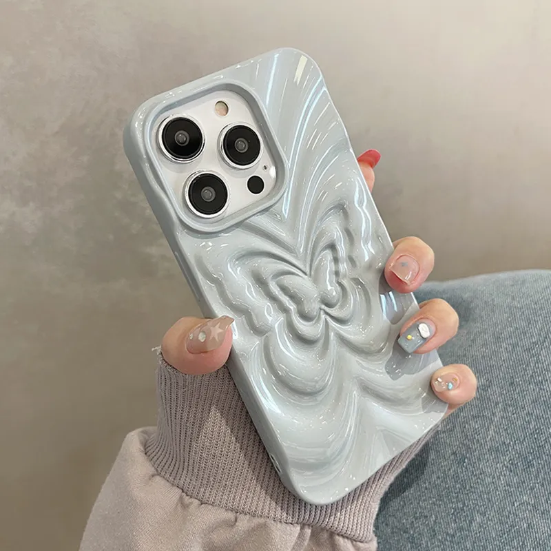 Ins 3D Fold Butterfly Glossy Case For iPhone