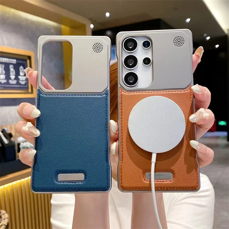 Plating Frameless Leather Magnetic Aromatherapy Case For Samsung