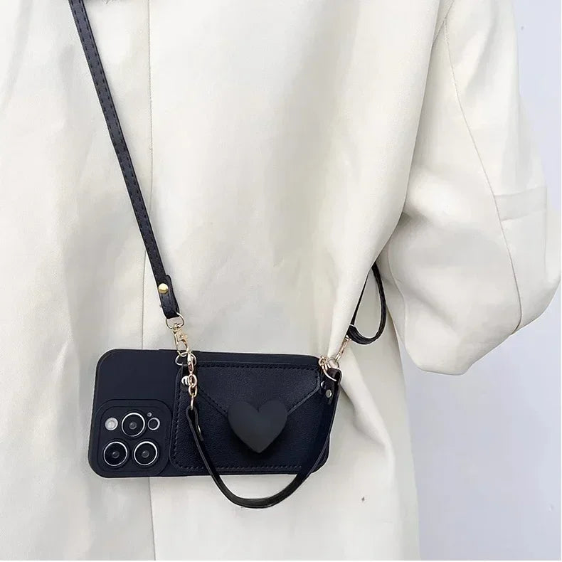 Crossbody Lanyard Strap Card Holder Case for iPhone
