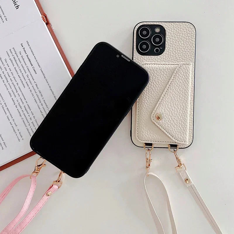 Crossbody Strap Lanyard Leather Wallet Case for IPhone