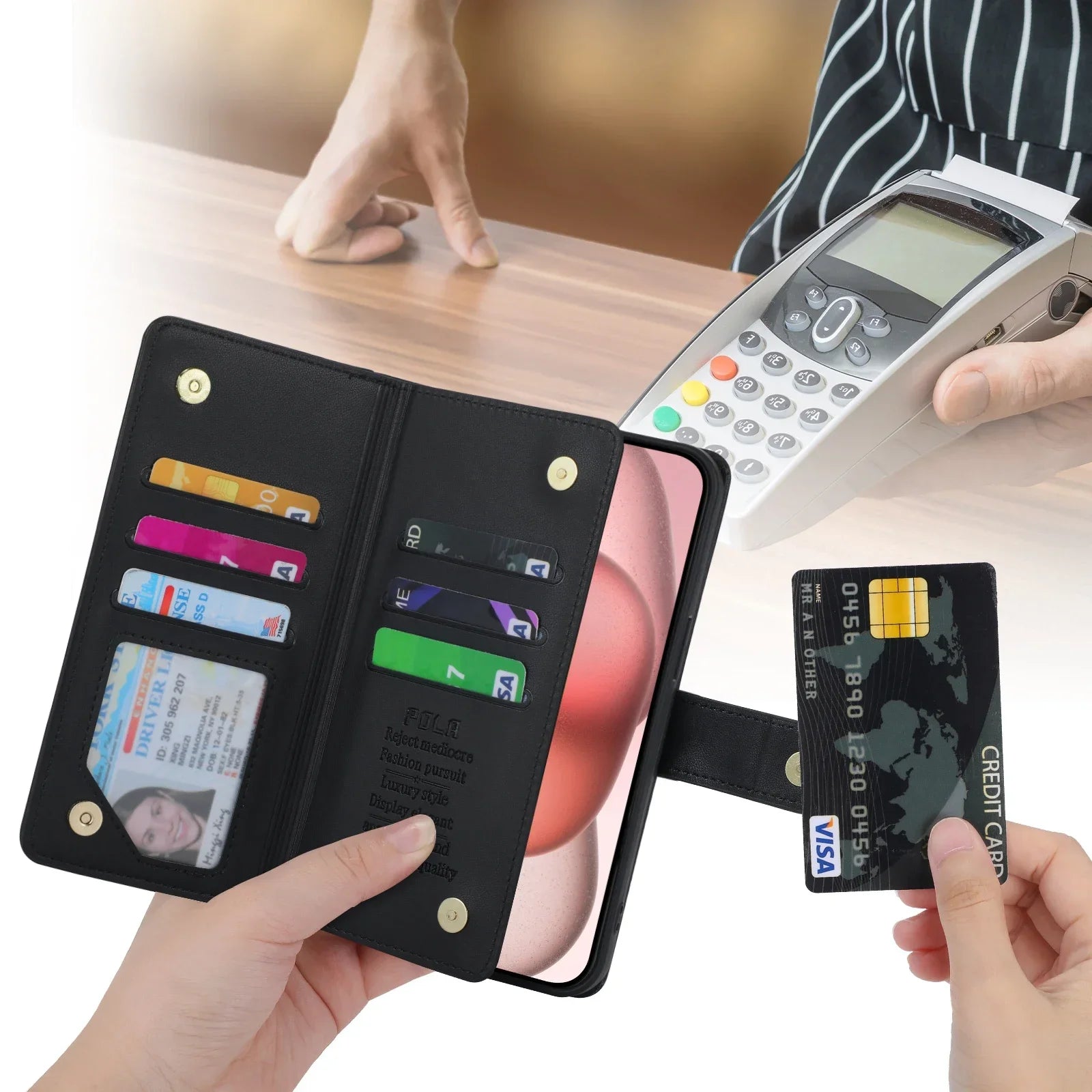 Gold Hot Stamping Love Zipper Card Wallet Case For iPhone