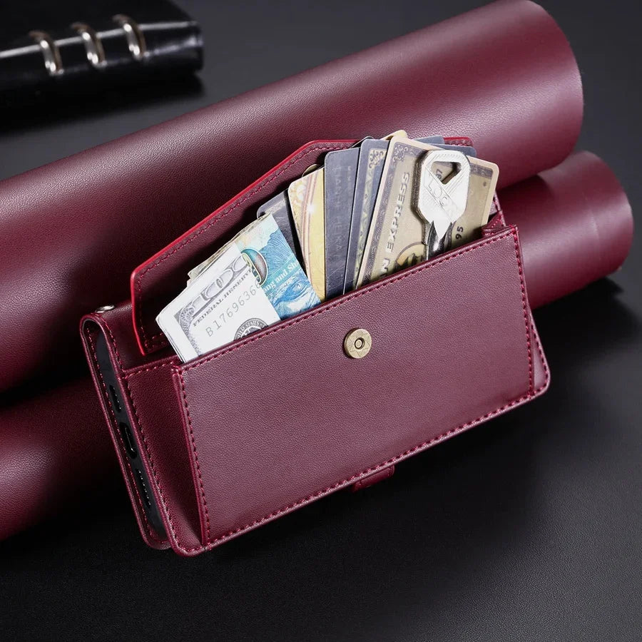 Lanyard Flip Dual Layer Card Slots Wallet Case for iPhone