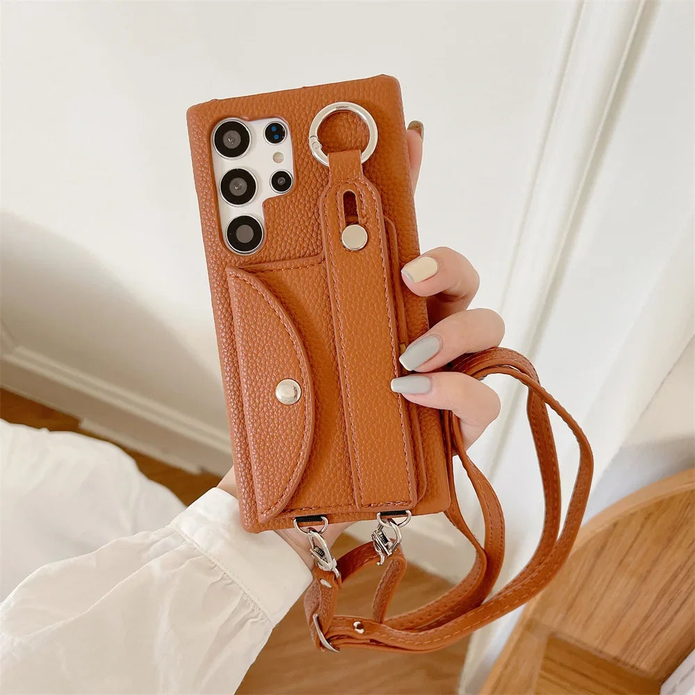 Wrist Strap Crossbody Card Holder Wallet Case for Samsung