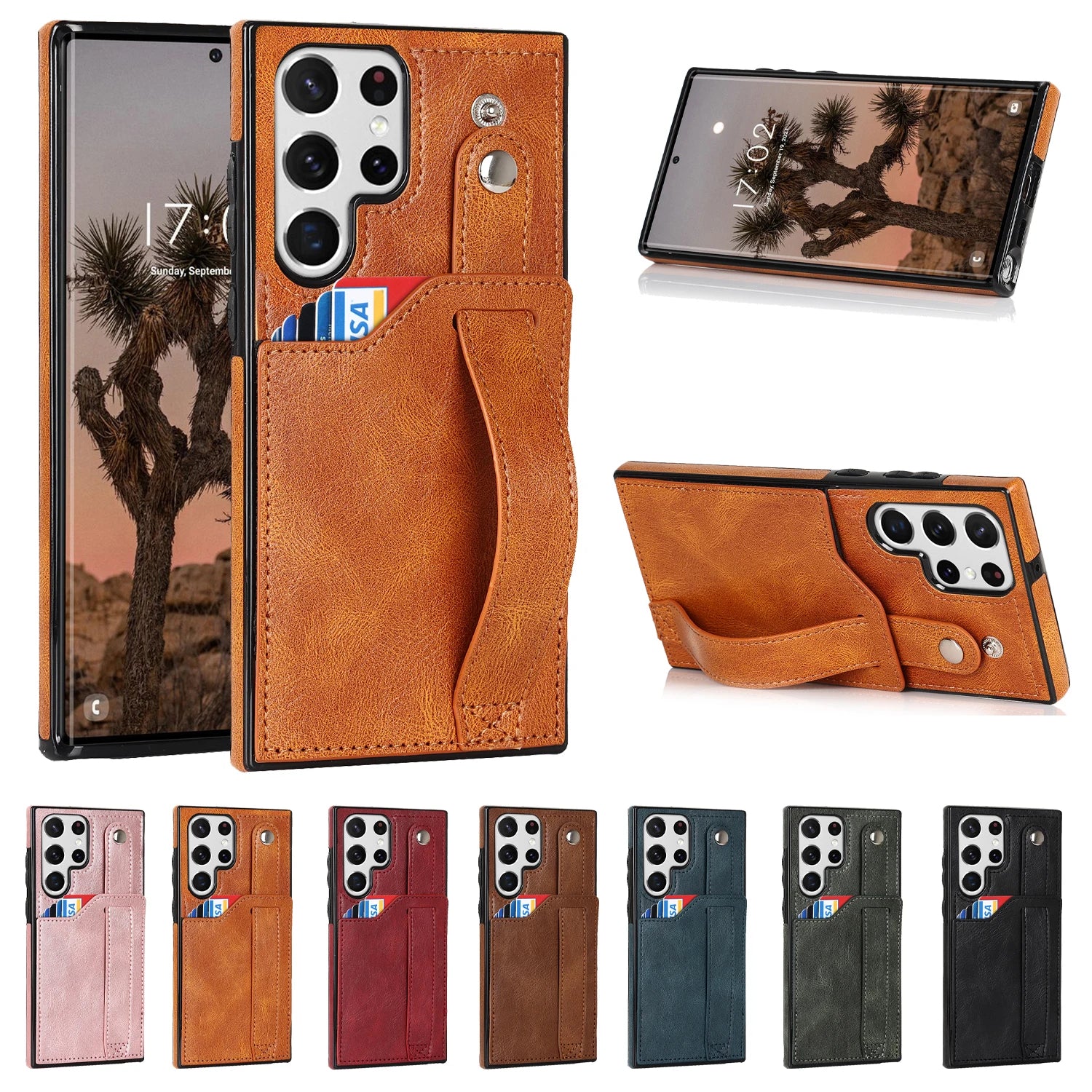 Luxury Wrist Strap Leather Wallet Case For Samsung