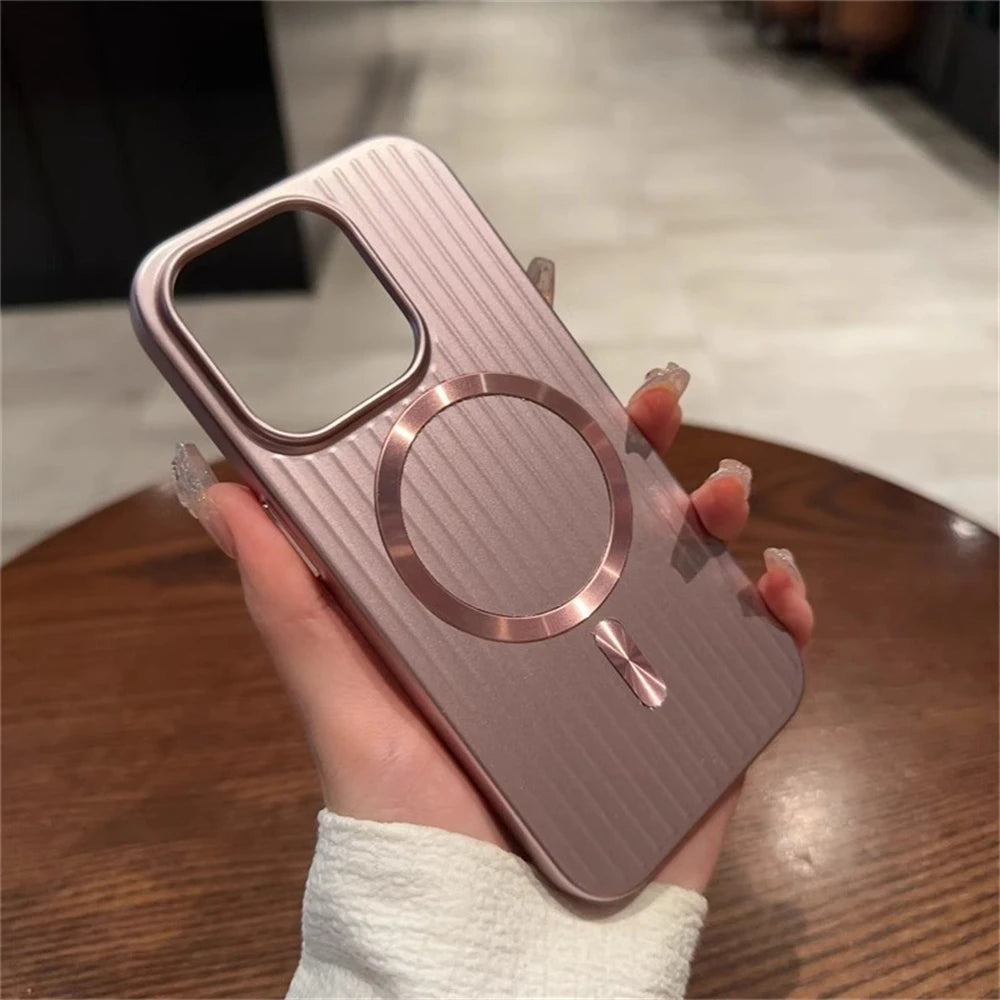 Magsafe Magnetic Luxury Corrugated Pattern Matte Case For iPhone 