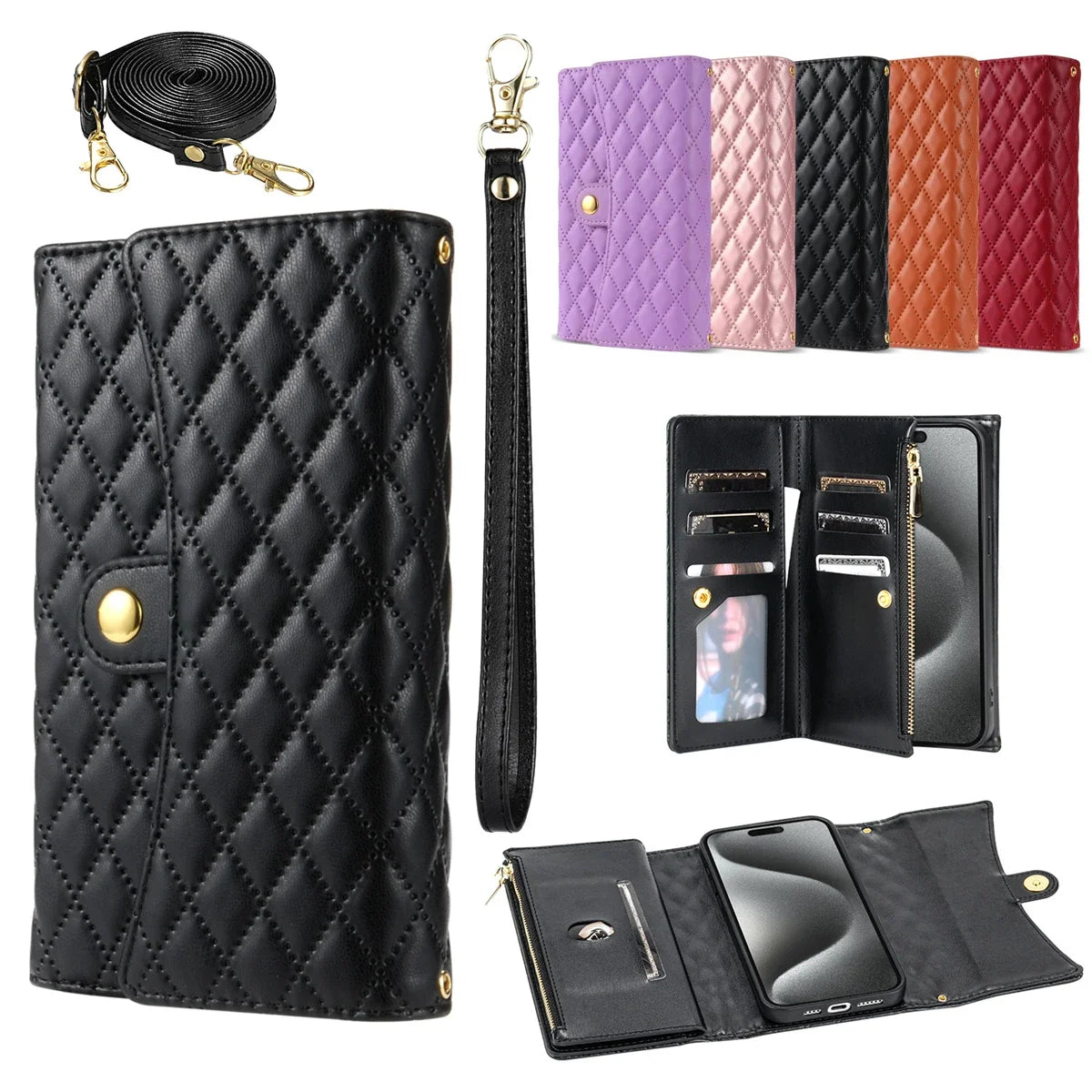 Crossbody Lanyard Card Wallet Leather Case For iPhone