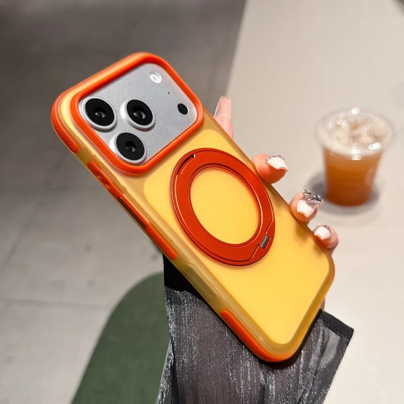 Metal Ring Stand Matte Translucent Magnetic Case for iPhone