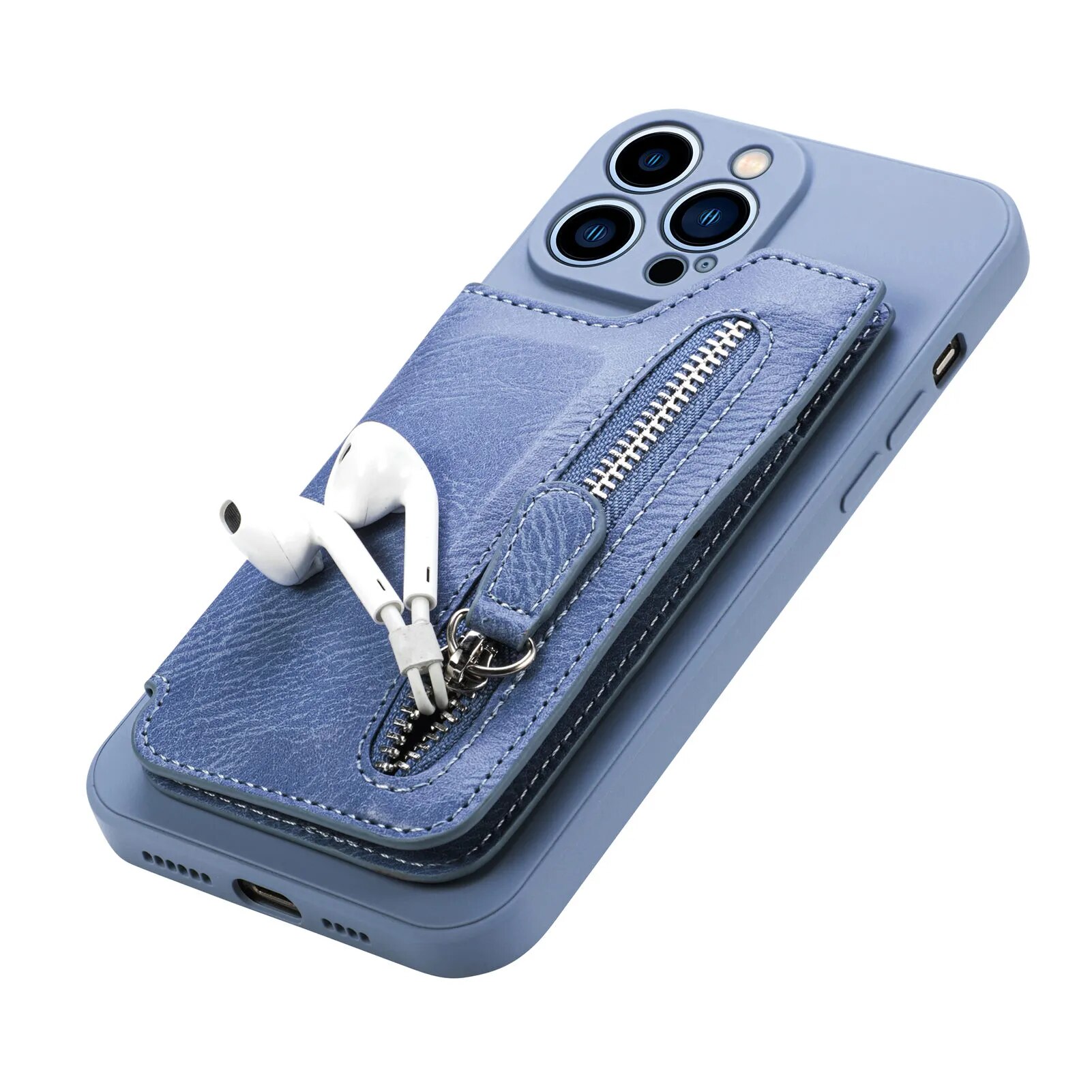 Zipper Cards Leather Wallet Case For iPhone