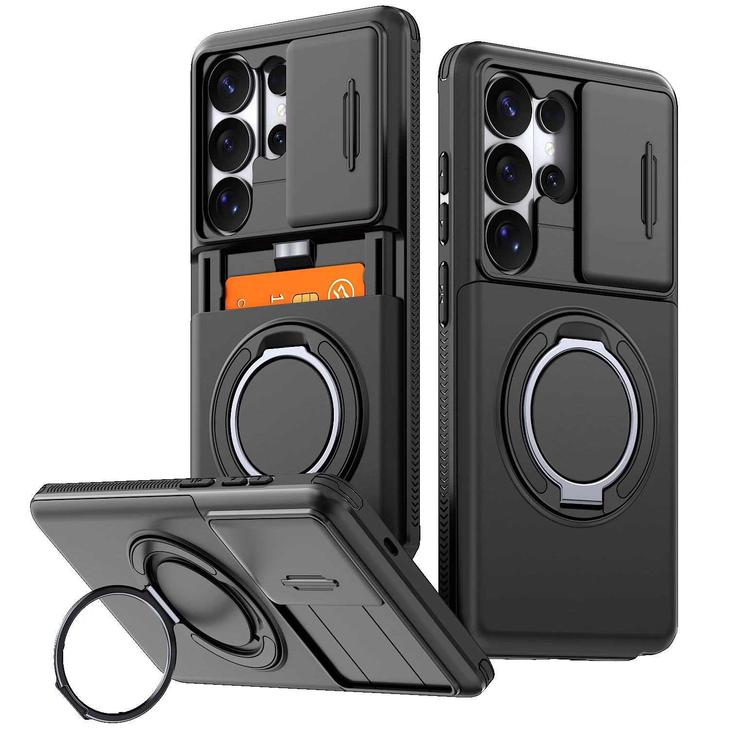 Fashion Ring Kickstand Wallet Back Case for Samsung