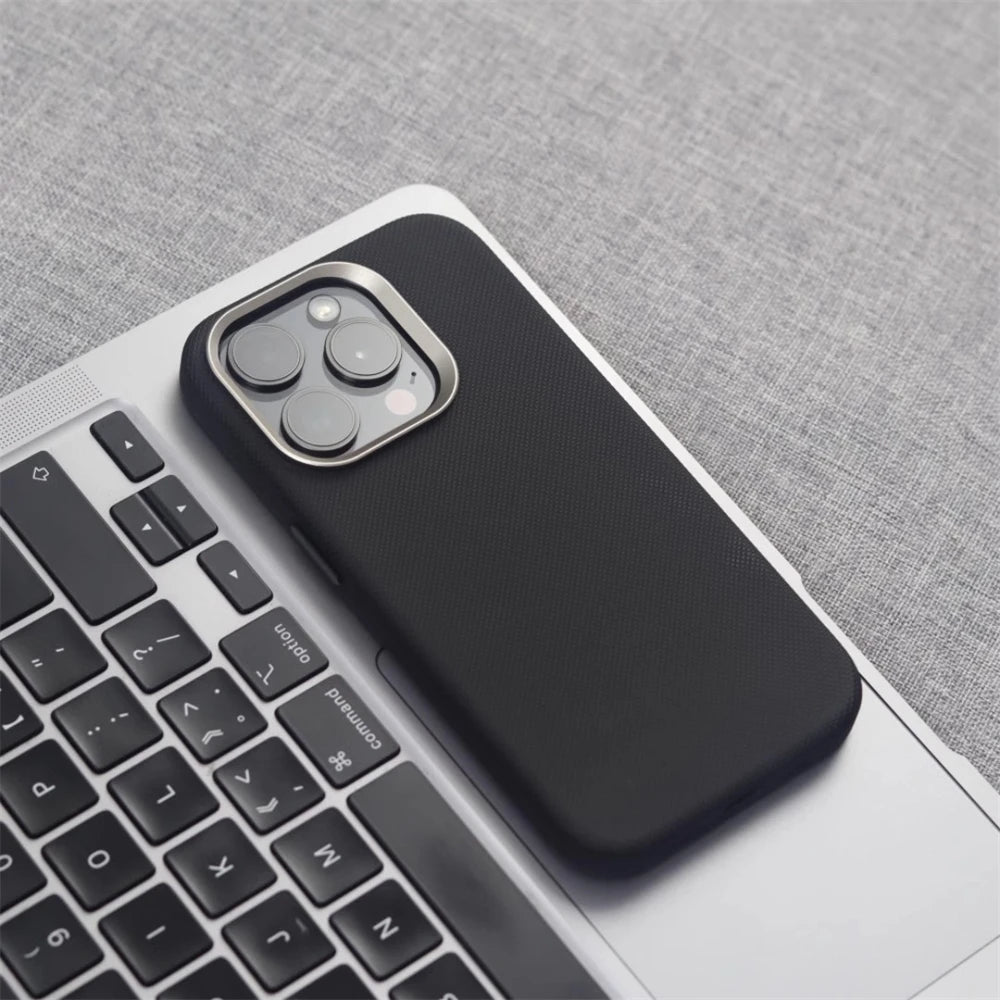 Alloy Lens Frame Particle Leather Magnetic Case For iPhone