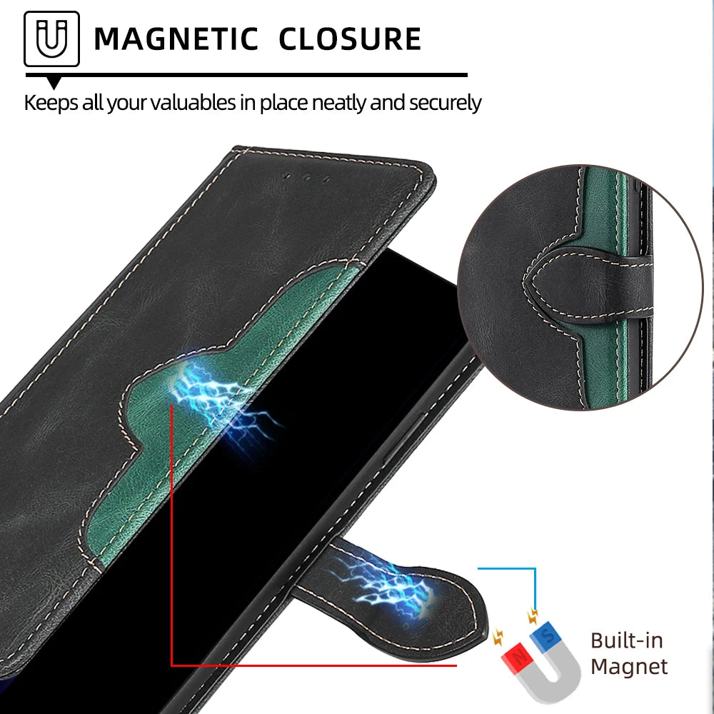 Contrasting Color Flip Magnet Buckle Leather Case For Samsung