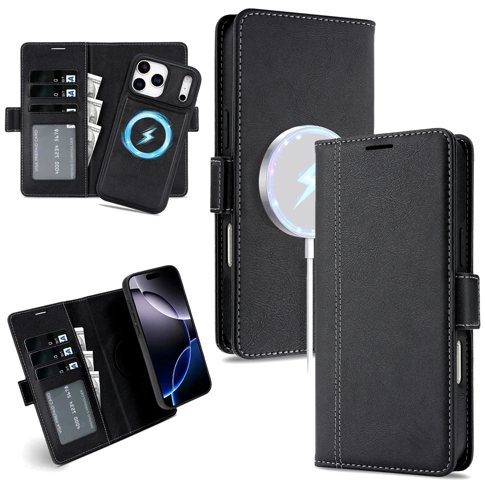 2 in 1 Cards Slot Leather Flip Wallet Magnetic Case For iPhone
