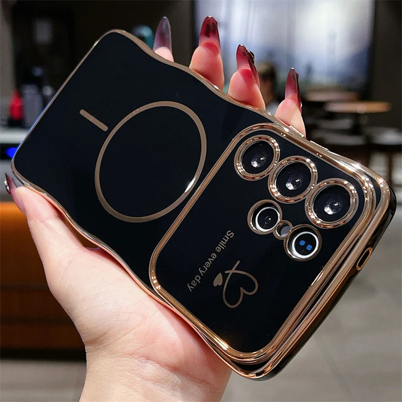 Love Heart Wavy Plating Magnetic Case For Samsung