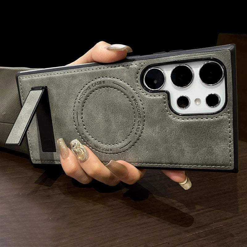 Magsafe Magnetic Luxury Leather Fold Stand Holder Case For Samsung