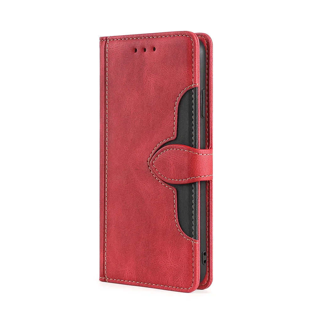 Contrasting Color Flip Magnet Buckle Leather Case For Samsung