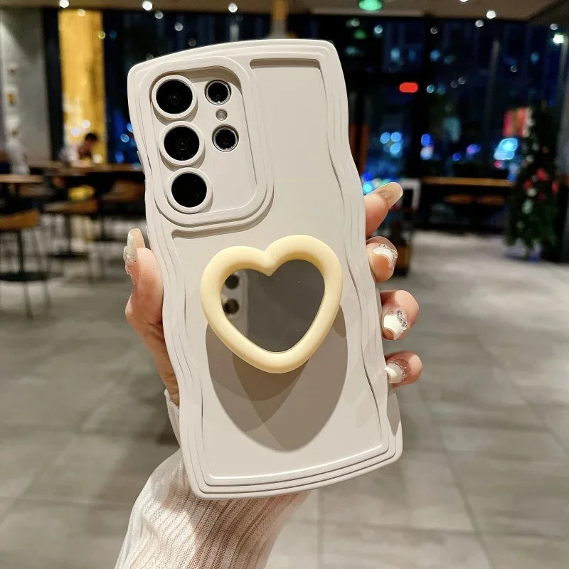Mirror Love Heart Bracket Case For Samsung